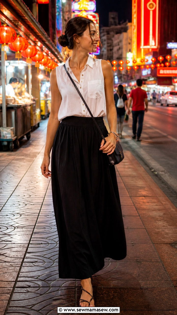 Cotton Maxi Skirt and Sleeveless Button Down for Chinatown - 40 What to wear in Bangkok