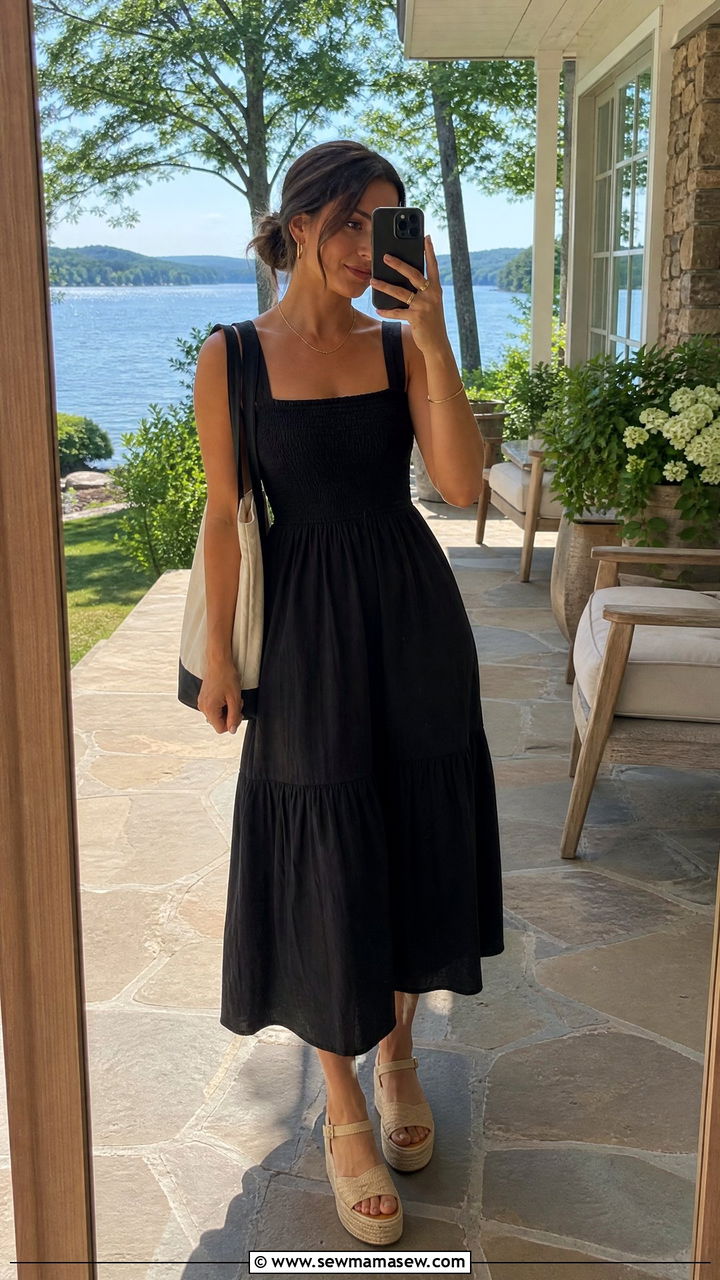 Cotton Midi Dress Platform Espadrilles Lake Outfit - 35 Lake house outfit ideas