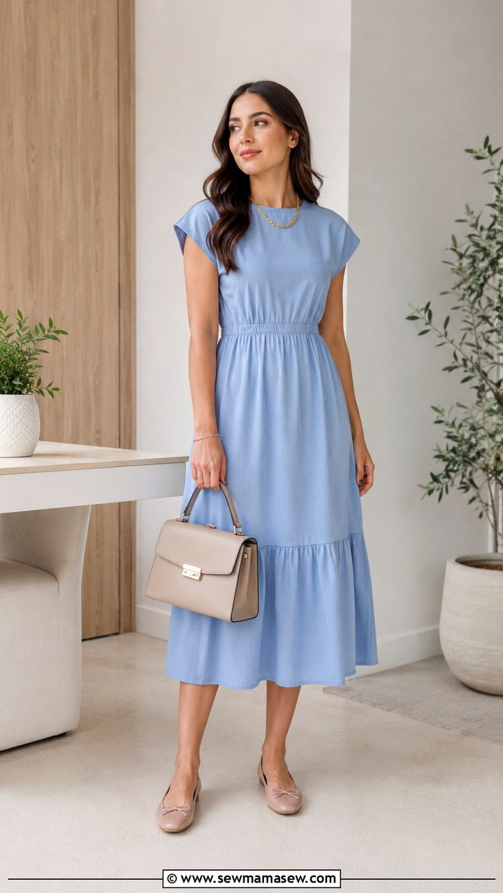 Cotton Midi Dress With Ballet Flats - 30 Modest summer outfit ideas