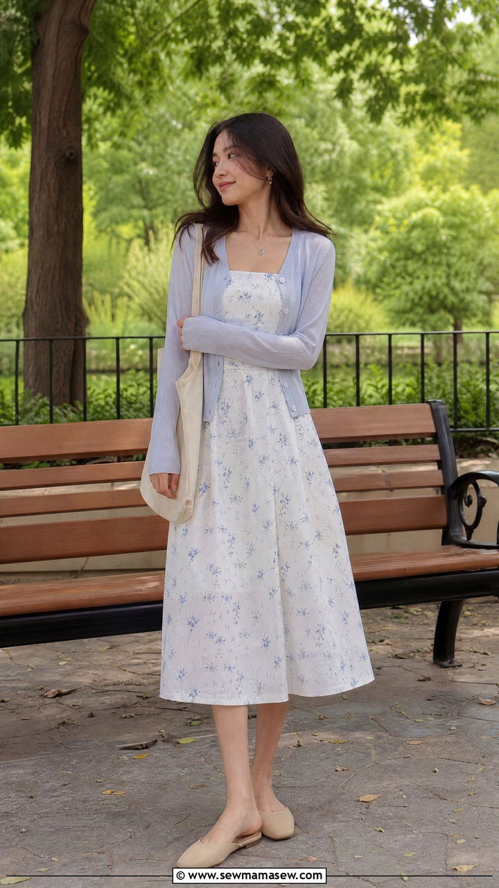 Cotton Midi Dress With Cardigan - 30 Midi dress for brunch outfit ideas