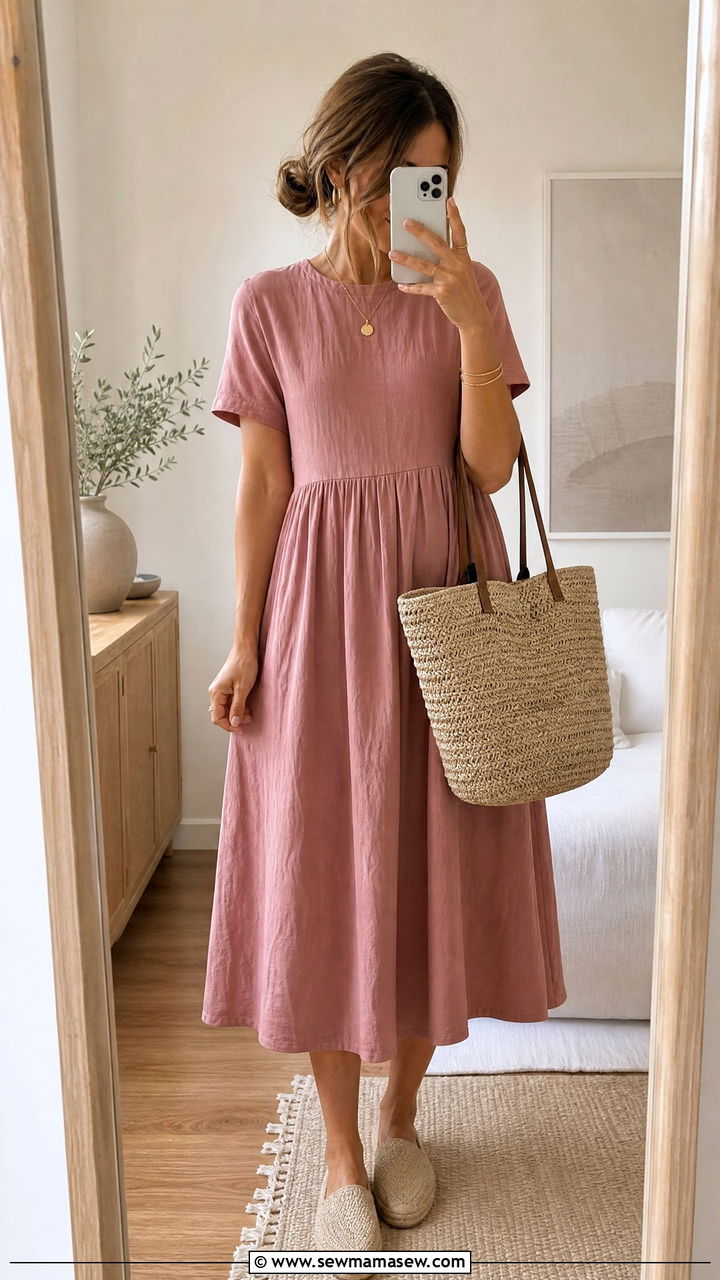 Cotton Midi Dress With Espadrilles - 30 Summer capsule wardrobe modest
