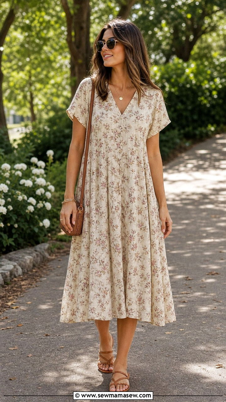 Cotton Midi Dress With Flat Leather Sandals Summer Humid Weather Outfit - 25 summer humid weather outfit ideas