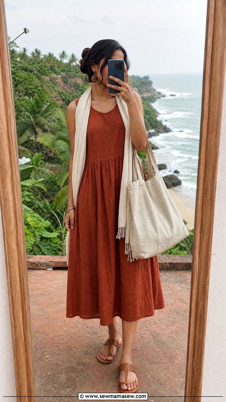Cotton Midi Dress With Kolhapuri Sandals - 25 Kerala outfit ideas