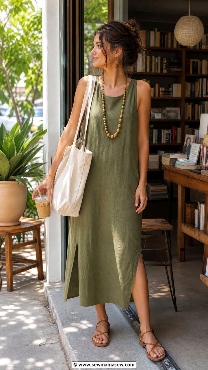 Cotton Midi Dress With Tote Bag Outfit - 30 Sunny day outfit ideas
