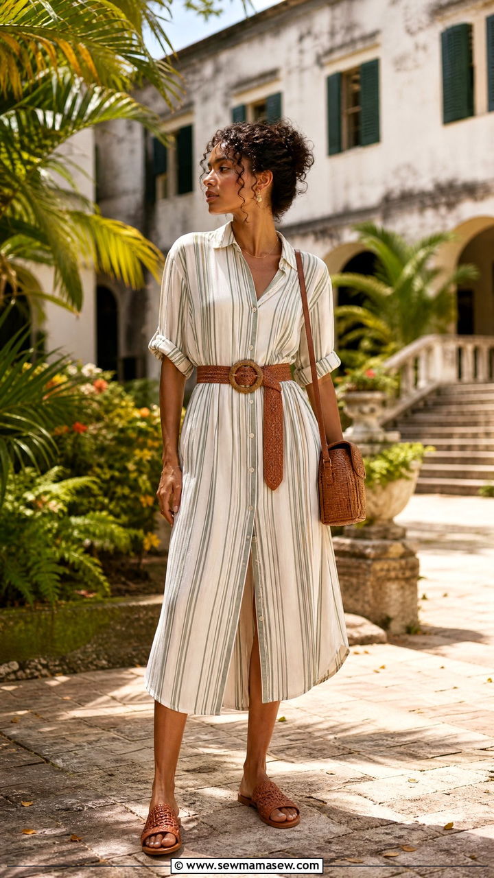 Cotton Midi Shirt Dress With Woven Belt - 40 What to wear in Jamaica