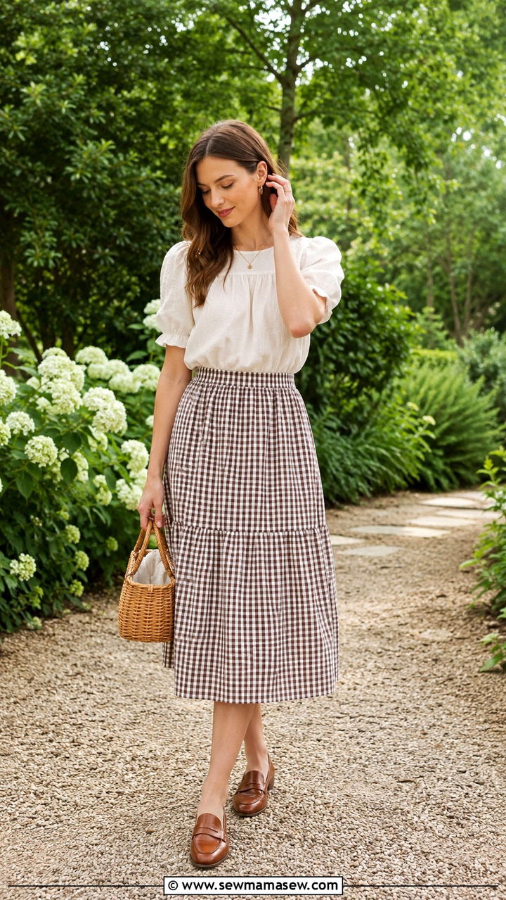 Cotton Midi Skirt With Blouse And Loafers - 30 Mild weather outfit ideas