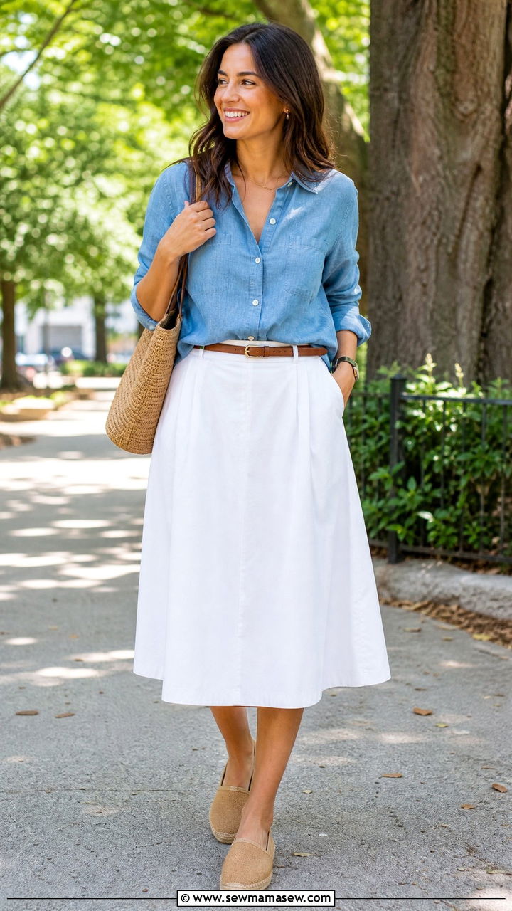 Cotton Midi Skirt With Canvas Flat Espadrilles - 25 How to style espadrilles
