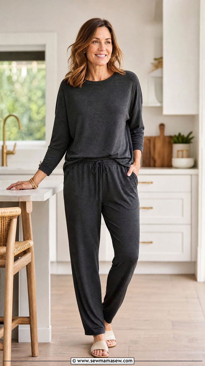 Cotton Modal Two Piece Lounge Set Outfit - 35 Loungewear outfit ideas for women over 40