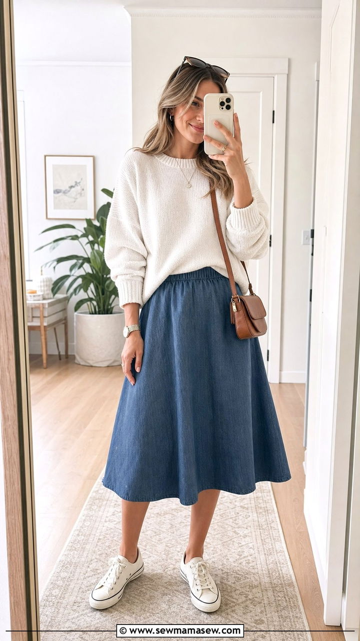 Cotton Oversized Sweater With A Line Skirt - 25 Summer outfits with oversized sweater