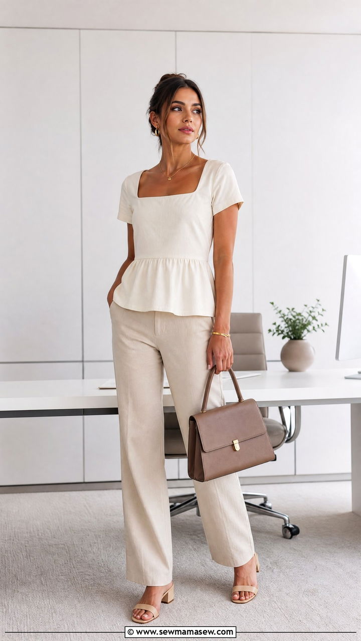 Cotton Peplum Top With Relaxed Straight Leg Pants - 30 Summer cotton outfits