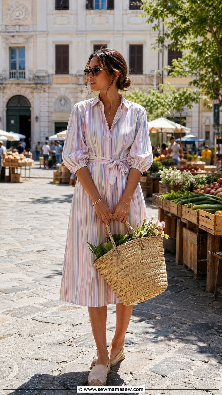Cotton Poplin Dress And Basket Bag - 35 European summer outfits