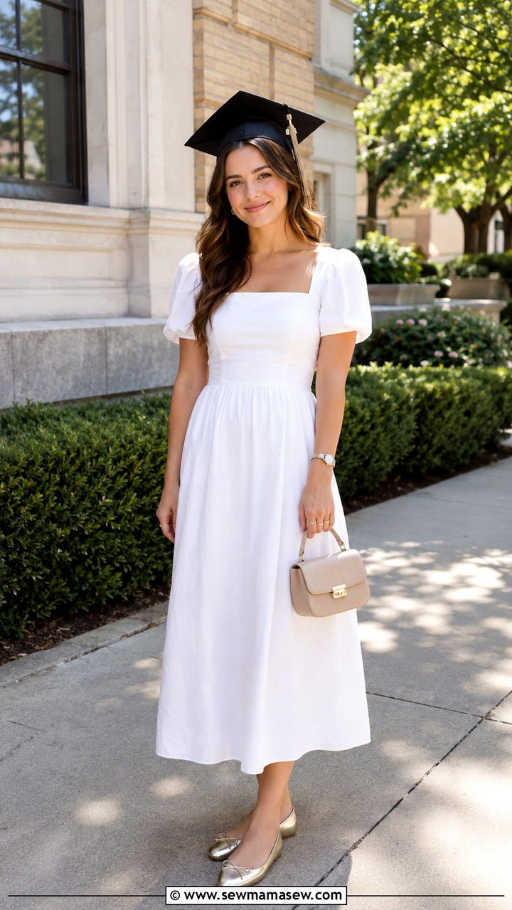 Cotton Poplin Dress With Ballet Flats - 30 casual graduation outfits