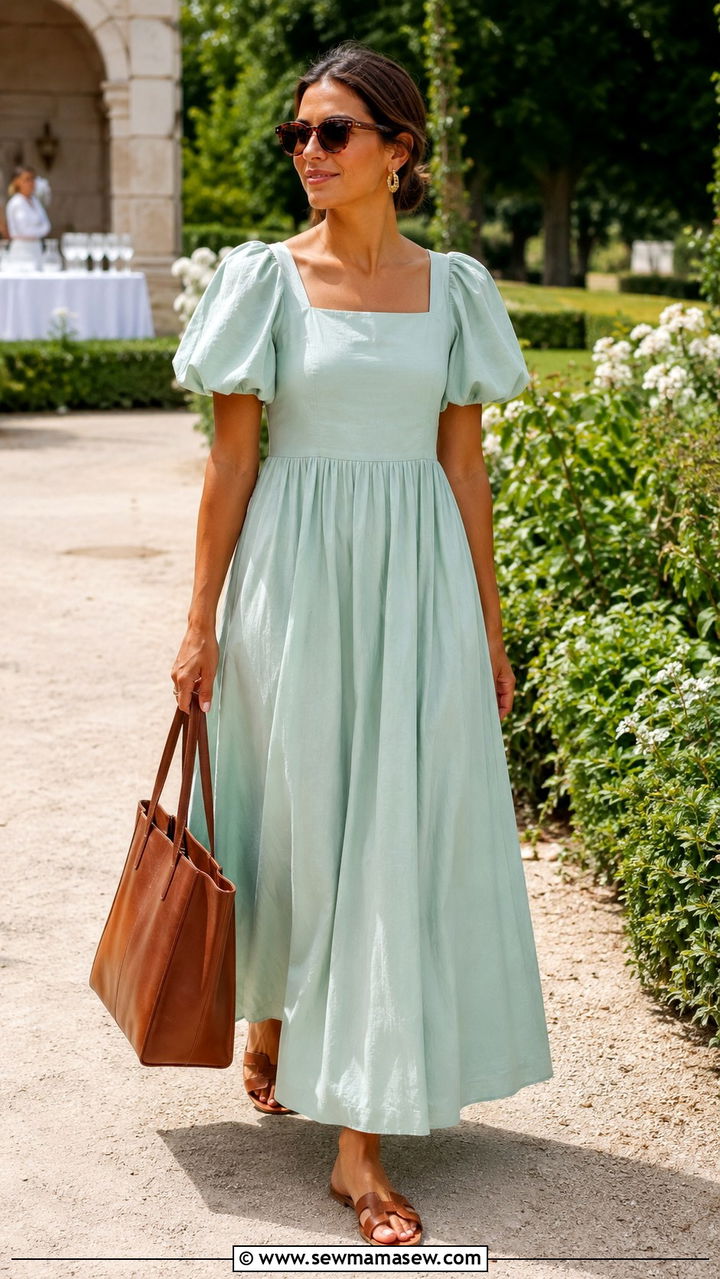 Cotton Poplin Maxi Dress With Flat Leather Sandals - 25 Mid August outfit ideas