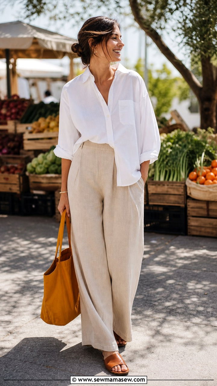 Cotton Poplin Shirt And Linen Trousers Spring Outfit - 25 Spring shopping outfits