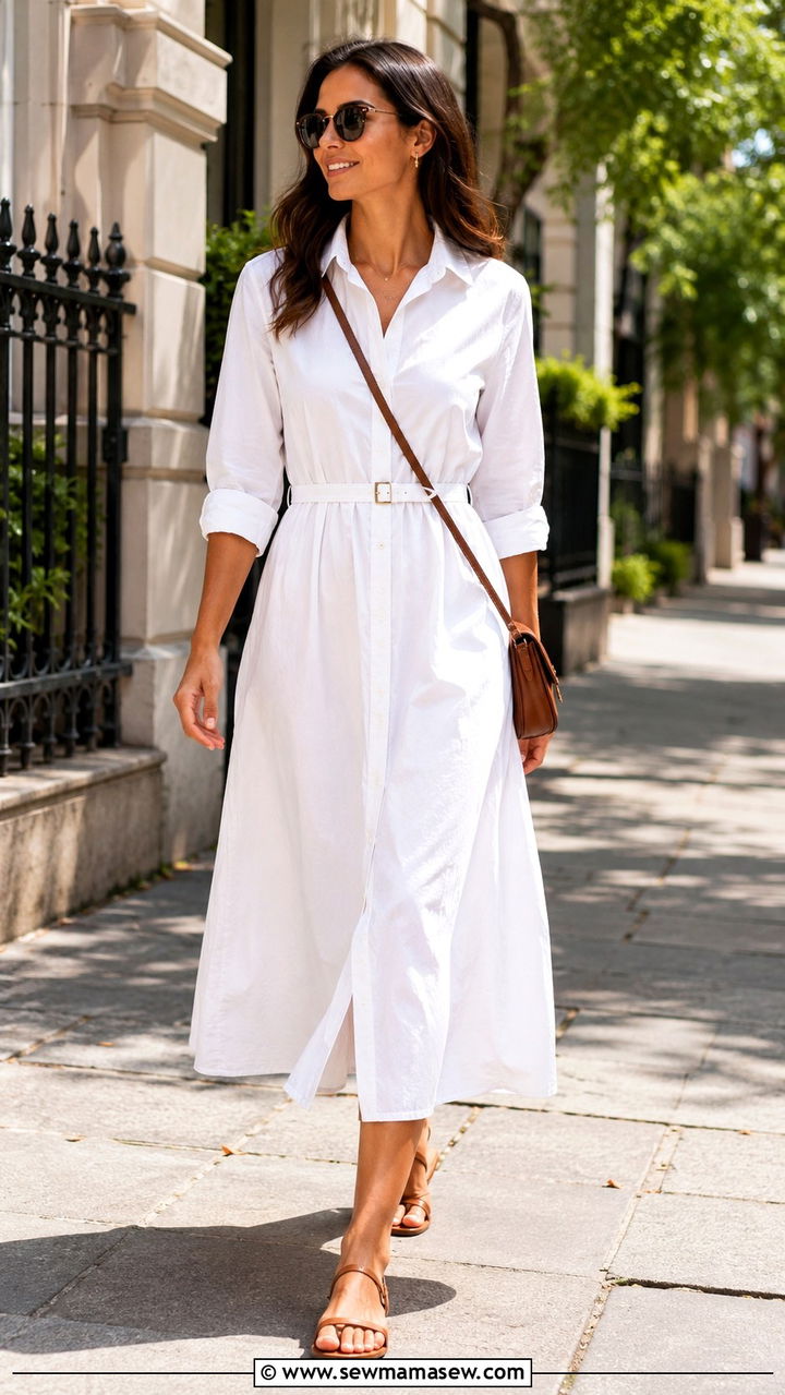 Cotton Poplin Shirt Dress With Slim Belt - 25 Modest outfit ideas summer 2026