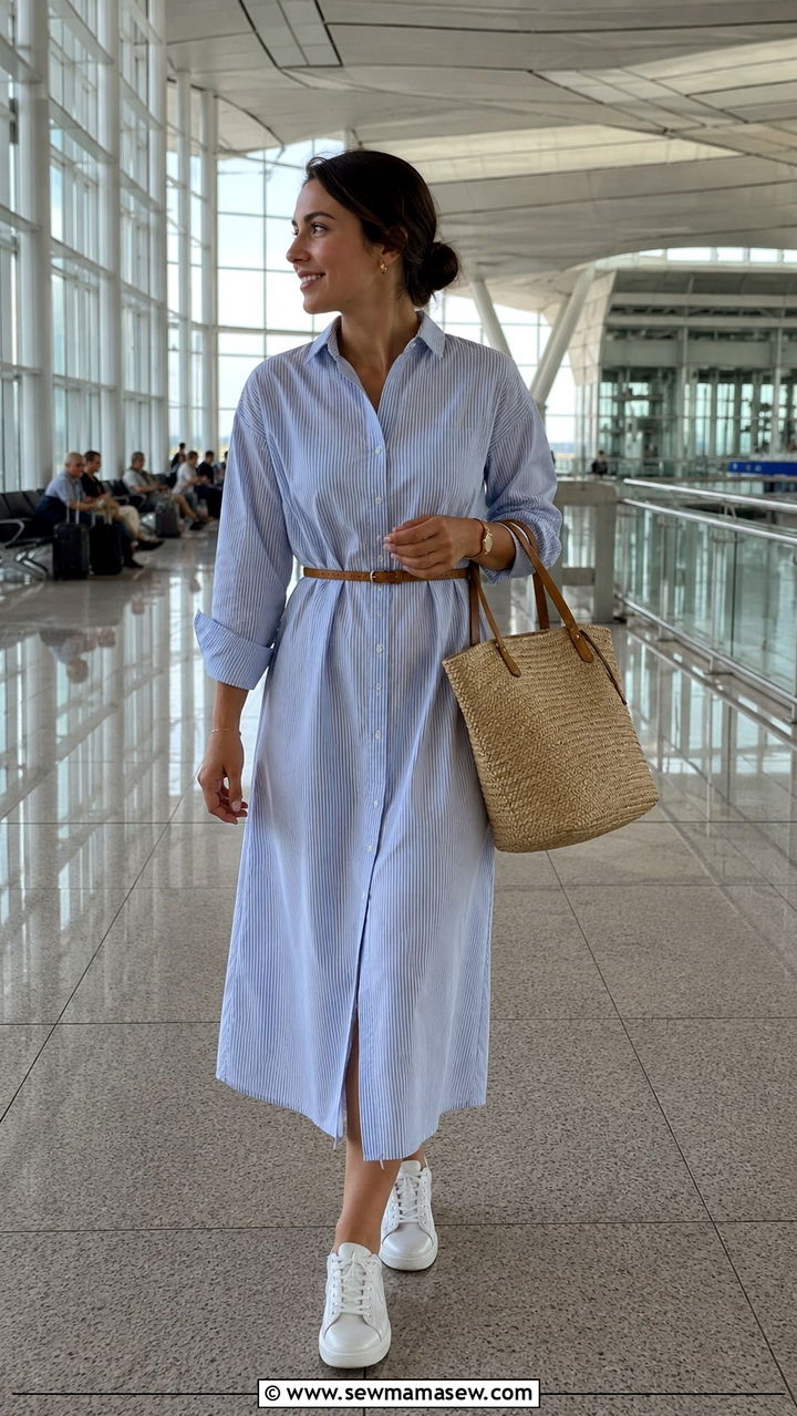 Cotton Poplin Shirt Dress With a Slim Belt - 25 Modest outfit ideas for humid weather