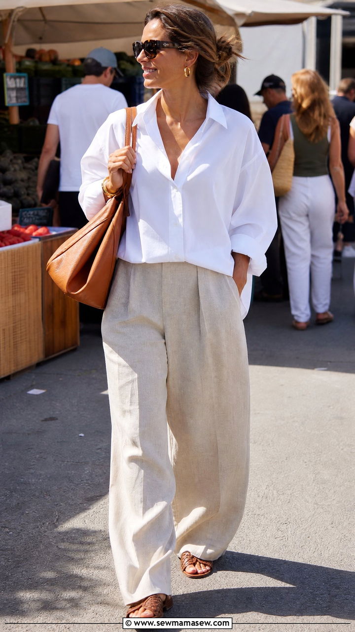 Cotton Poplin Shirt Outfit With Linen Trousers - 25 Interior designer outfit ideas