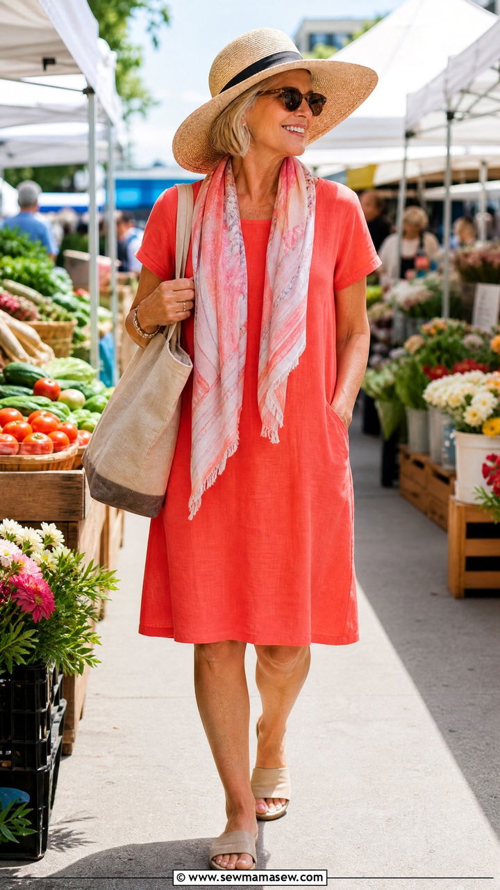 Cotton Shift Dress With Sun Hat - 30 Summer outfits for women over 70