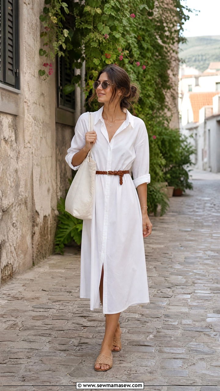Cotton Shirt Dress With Woven Slide Sandals - 40 What to wear in Barbados