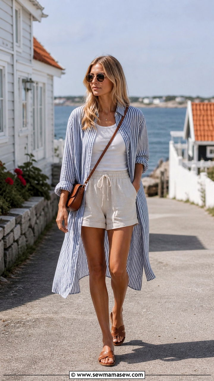 Cotton Shirtdress Worn Open As A Lightweight Layer - 40 summer scandinavian outfits