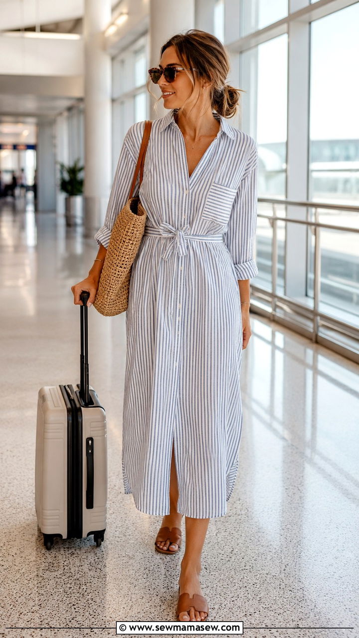 Cotton Shirtdress with Flat Sandals Outfit - 30 Spring cotton outfits