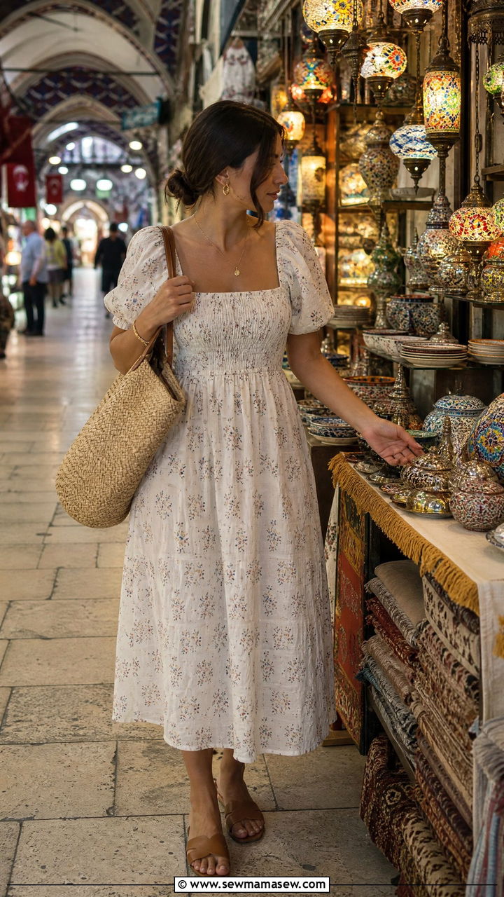 Cotton Sundress With A Straw Bag For The Bazaars - 25 Turkey vacation outfit ideas
