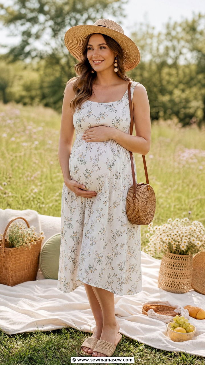 Cotton Sundress With Straw Accessories - 25 Maternity announcement outfit ideas