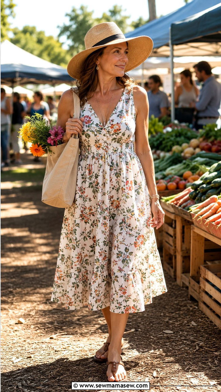 Cotton Sundress With Wide Brim Hat Outfit - 30 Outfit ideas for women over 70