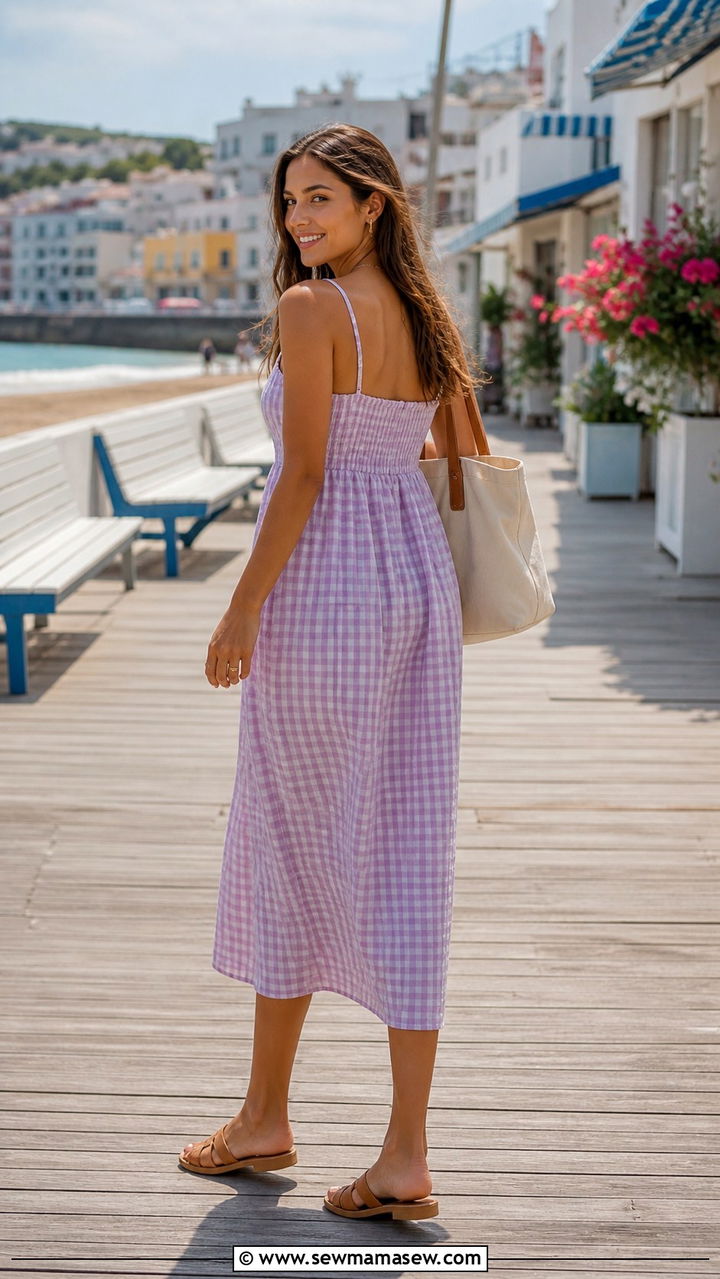 Cotton Sundress With Woven Slide Sandals - 40 summer beach vacation outfit ideas