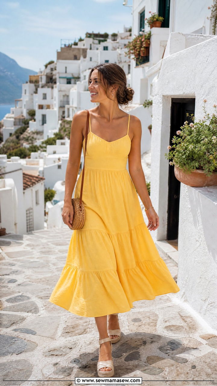 Cotton Sundress and Wedge Espadrilles Outfit - 30 Summer Europe packing outfits