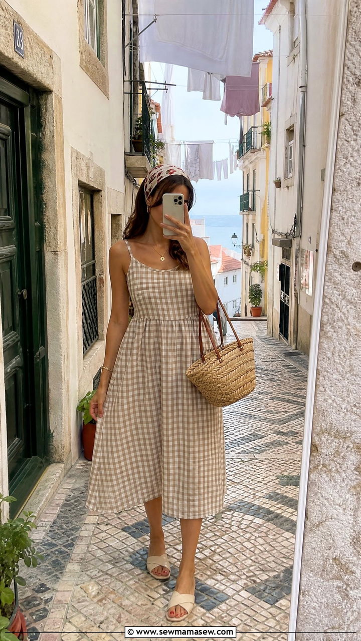 Cotton Sundress with Basket Bag - 35 Lisbon vacation outfit ideas