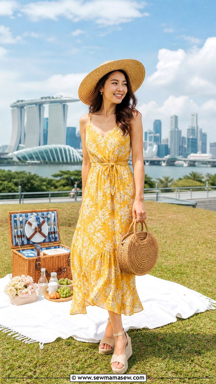 Cotton Sundress with a Straw Hat and Espadrille Wedges - 40 What to wear in Singapore