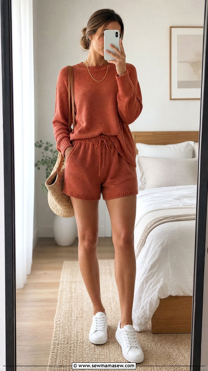 Cotton Sweater With Matching Shorts Set - 30 Summer outfits with light sweaters