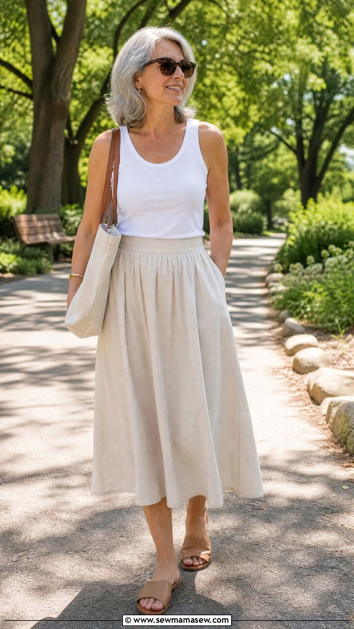 Cotton Tank With A Line Midi Skirt - 30 Summer capsule wardrobe over 50