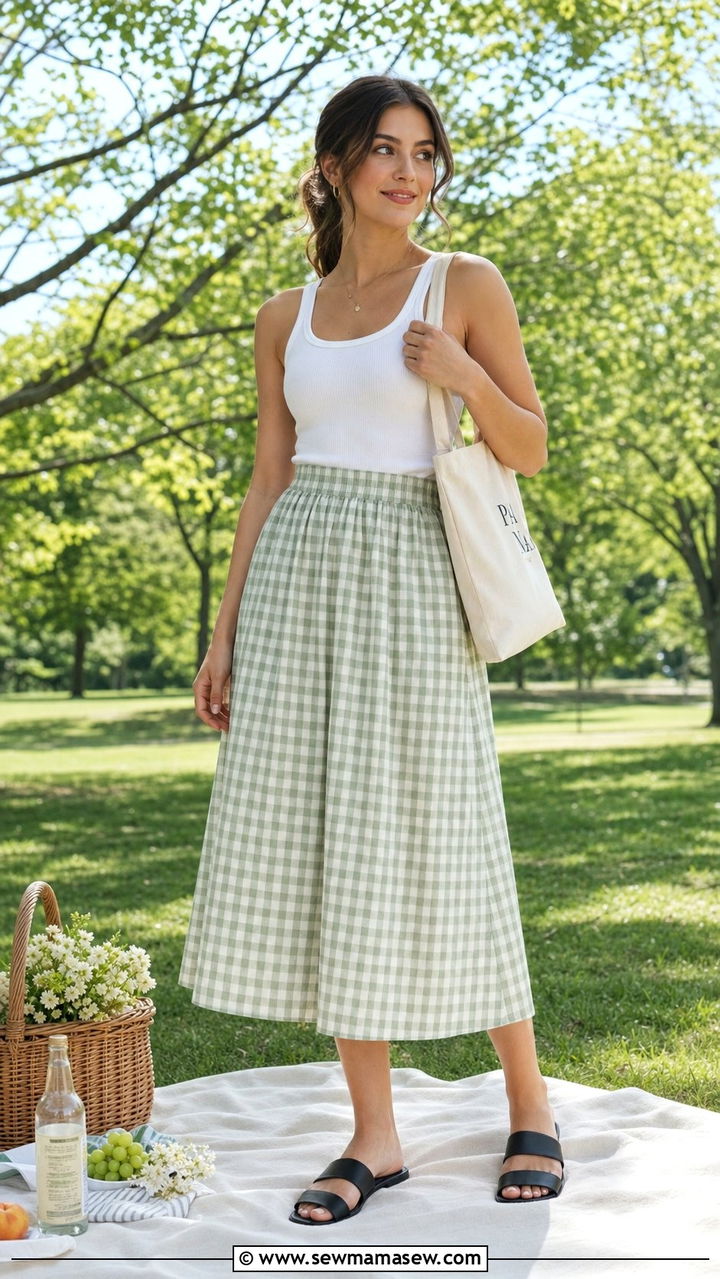 Cotton Tank With Gingham Midi Skirt - 25 Spring ootd ideas