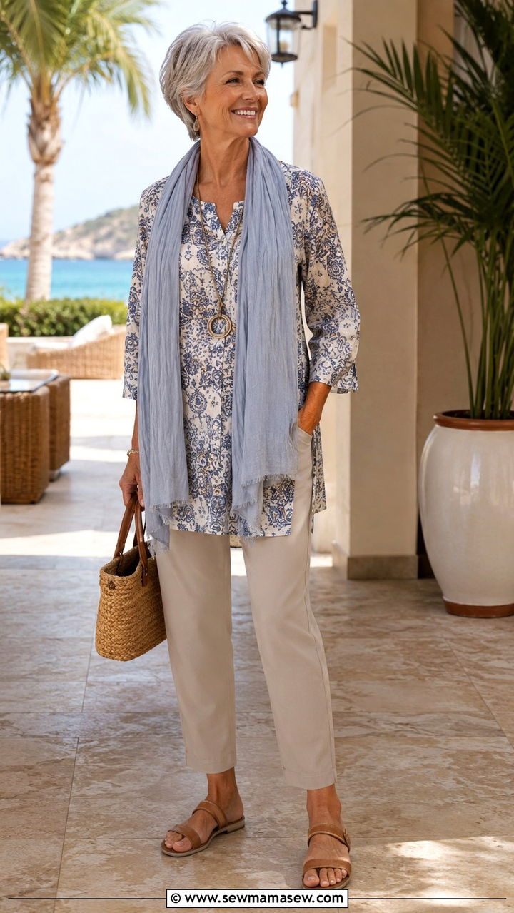 Cotton Tunic With Slim Ankle Pants - 30 Travel outfits for women over 60