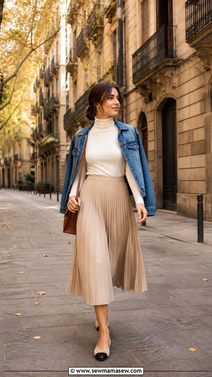 Cotton Turtleneck With Pleated Midi Skirt - 40 What to wear in Barcelona