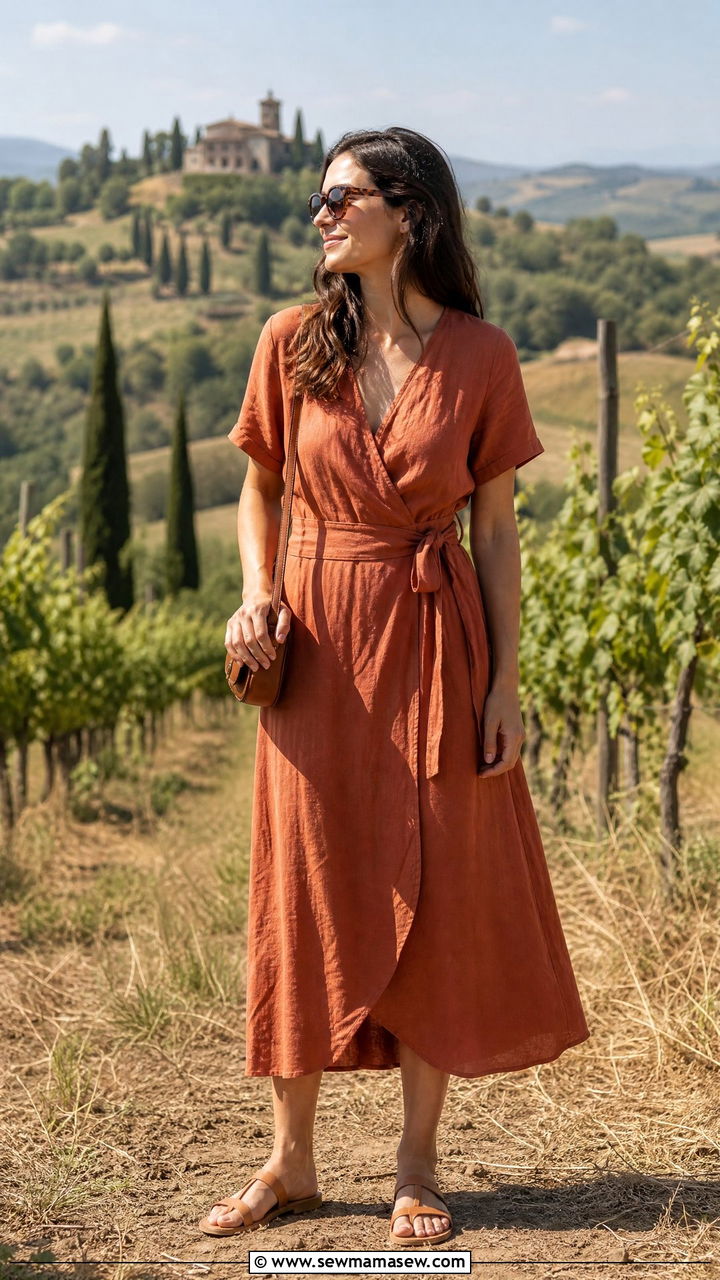 Cotton Wrap Dress With Minimalist Sandals - 25 Italy outfits to copy