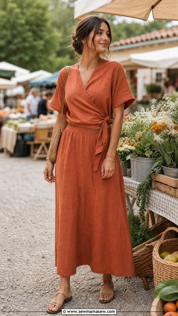 Cotton Wrap Top and Ankle Length Skirt - 25 Matching set outfit ideas modest