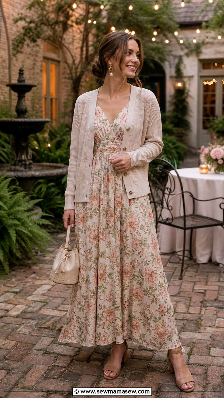 Cotton cardigan and floral maxi dress Savannah spring outfit - 40 What to wear in Savannah