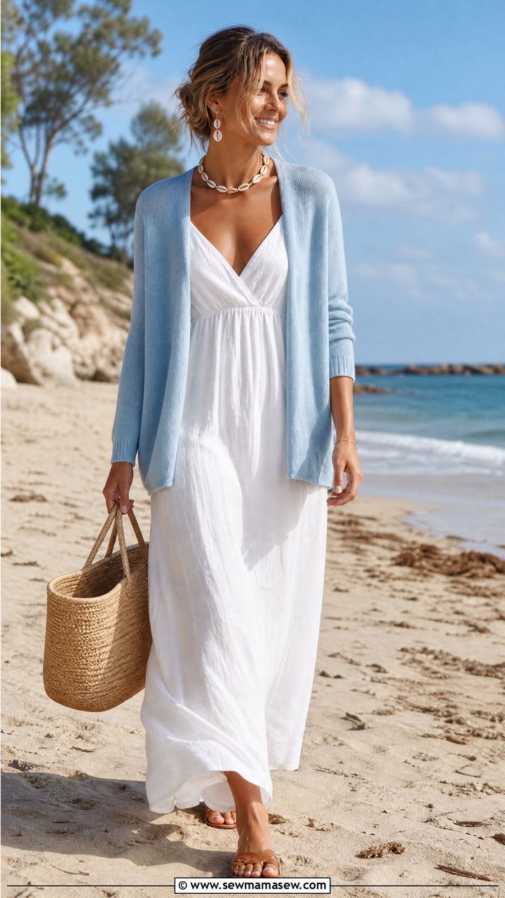 Cotton cardigan and linen dress beach wedding - 25 How to style a cardigan for a wedding