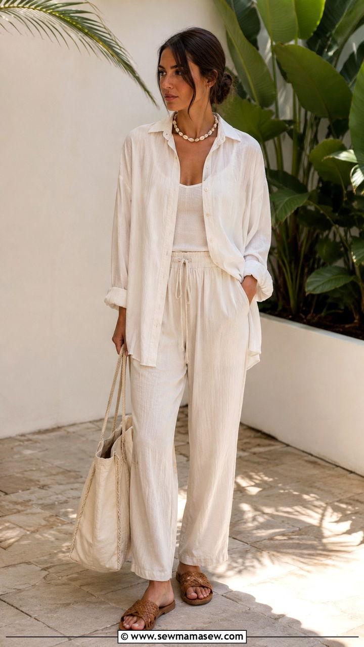 Cotton gauze shirt with drawstring pants - 30 Humid weather outfit ideas