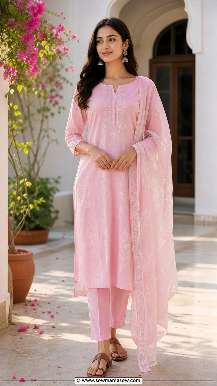 Cotton kurta set with sandals - 30 summer outfits for modest women