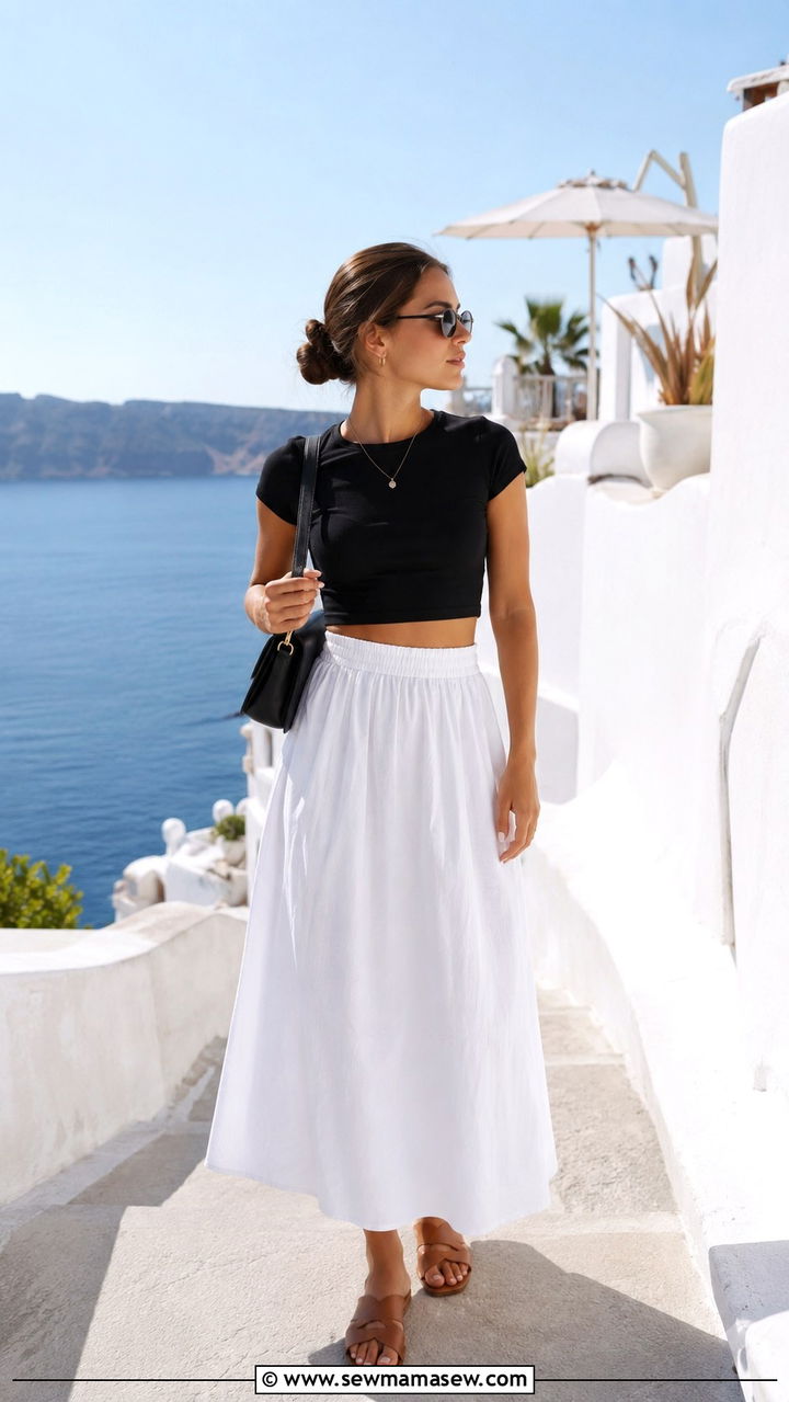 Cotton maxi skirt and crop top summer travel outfit - 25 Petite travel outfit ideas