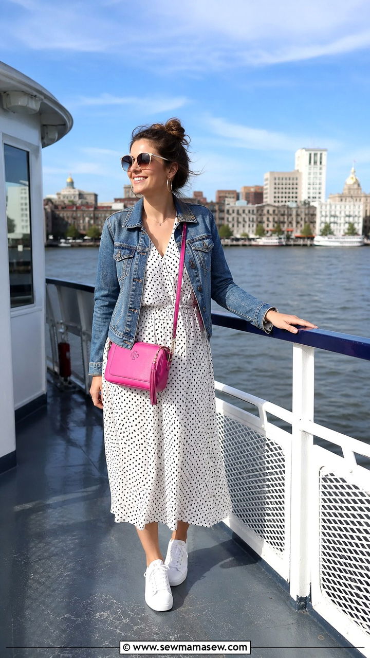 Cotton midi dress and denim jacket Savannah outfit - 40 What to wear in Savannah