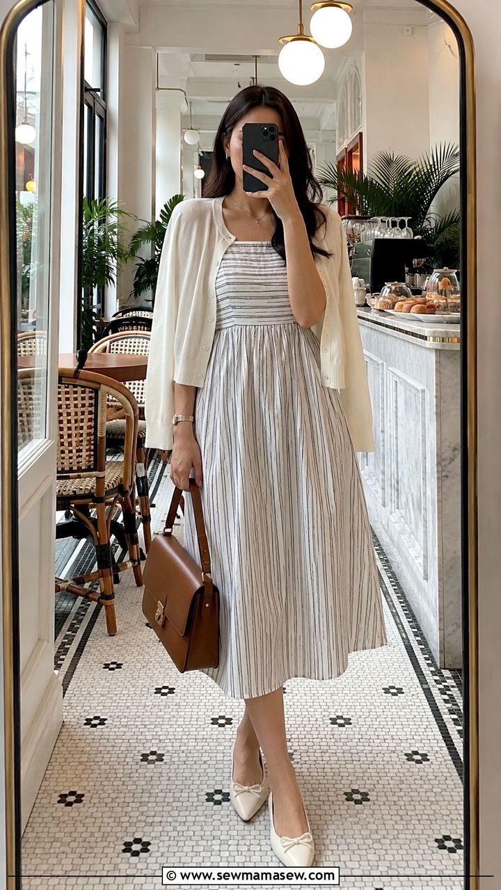 Cotton midi dress with cardigan modest vacation outfit - 30 Modest outfit ideas for vacation