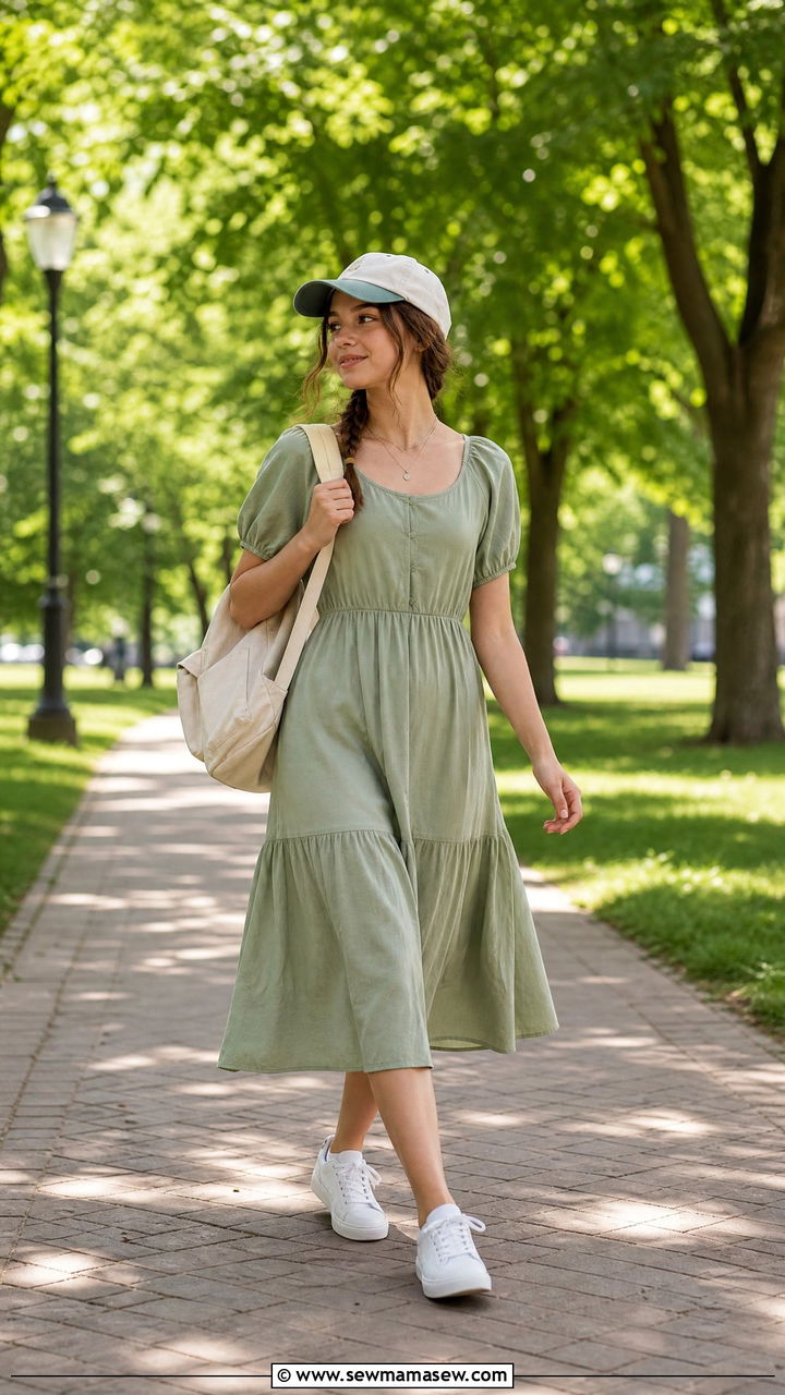 Cotton midi dress with white sneakers outfit - 30 Summer outfit ideas for teens