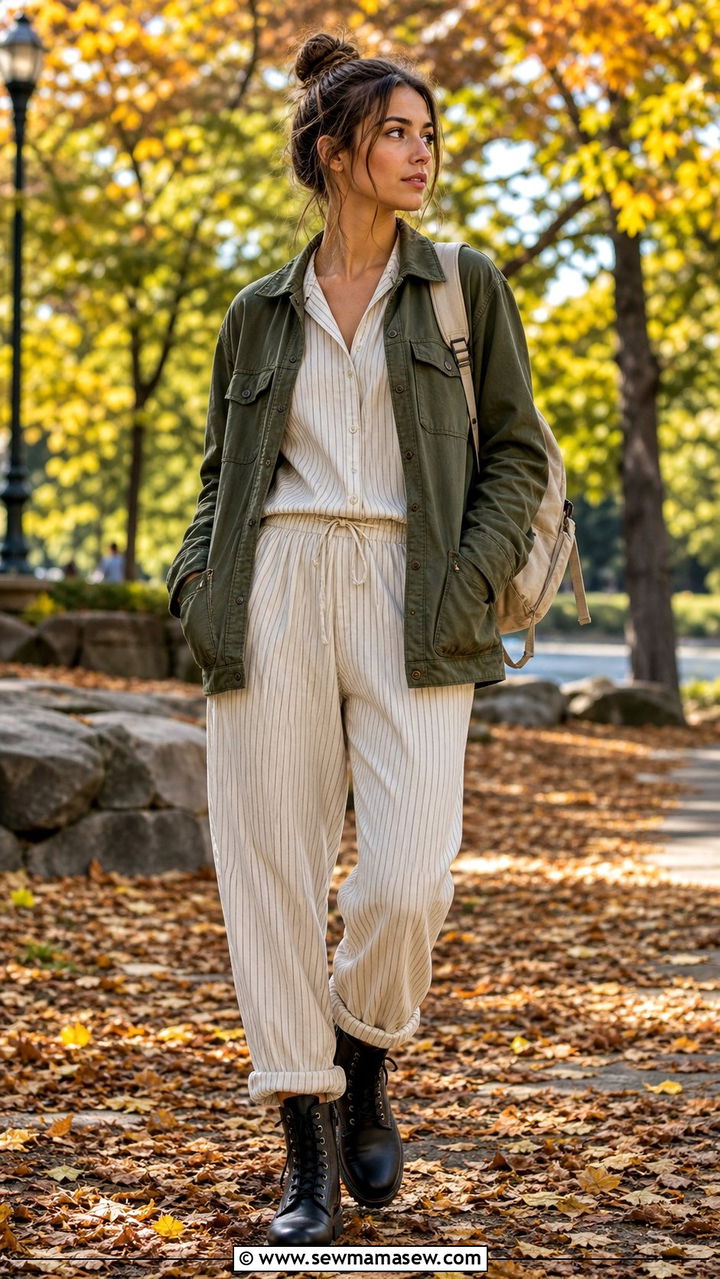 Cotton pajama set with utility jacket and combat boots - 25 Cotton pajama set outfit ideas