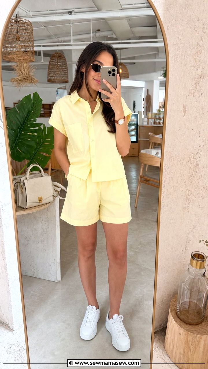 Cotton poplin button down matching set - 25 Coord set outfit ideas Bermuda summer