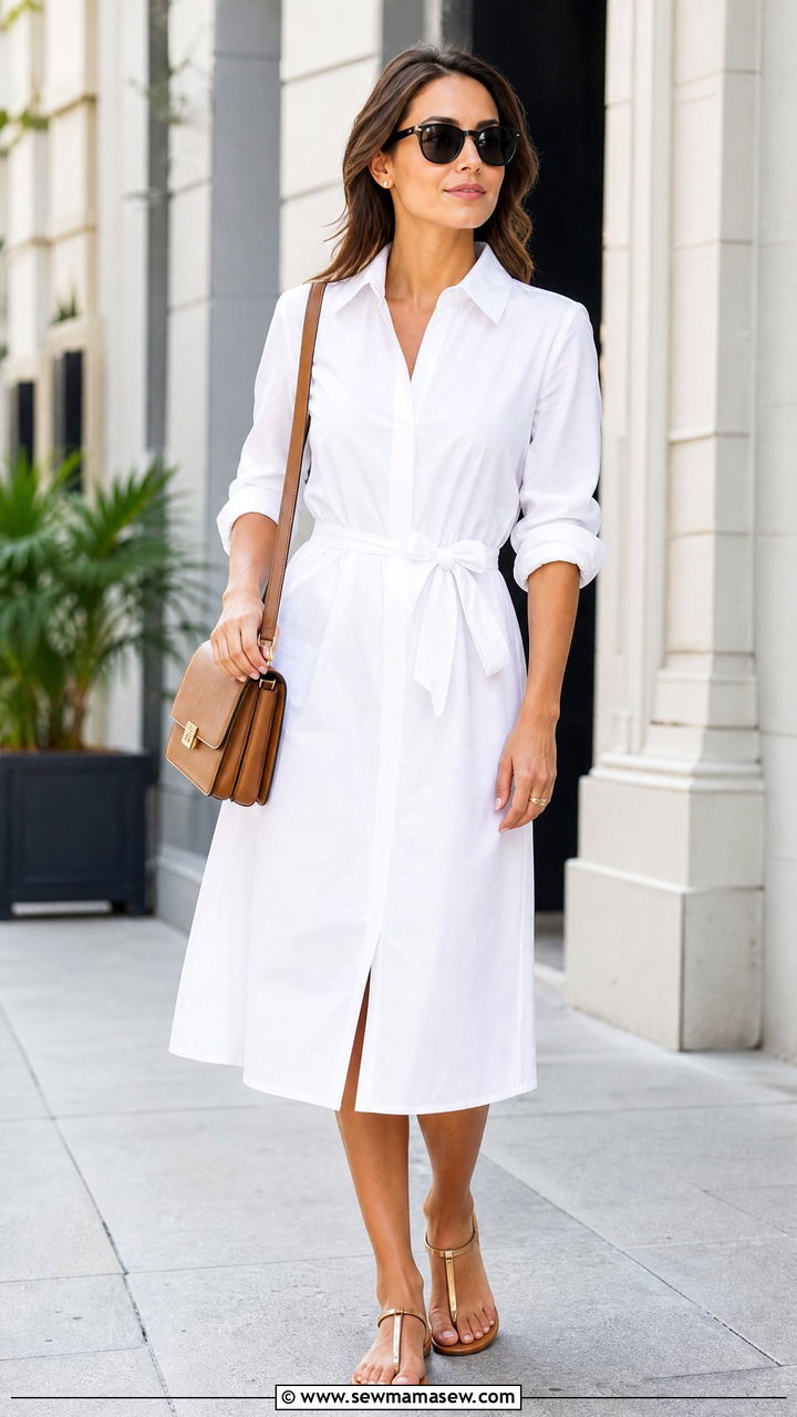 Cotton shirt dress and flat sandals summer outfit - 30 summer outfits with flat sandals